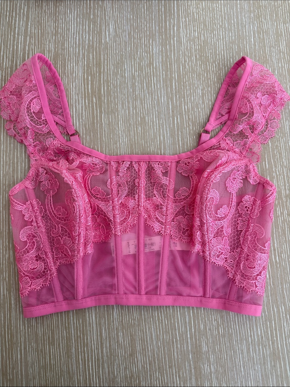 Victoria's Secret Cropped Corset Bustier BRA Top Lace Mesh Pink Fairy Sz S - DD - Picture 3 of 7